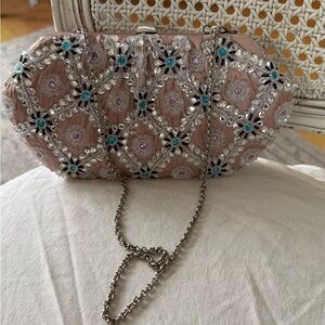 Glamorous Pink Embellished Clutch with Chain